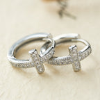 Elegant Dual-Color Cross Huggie Hoops