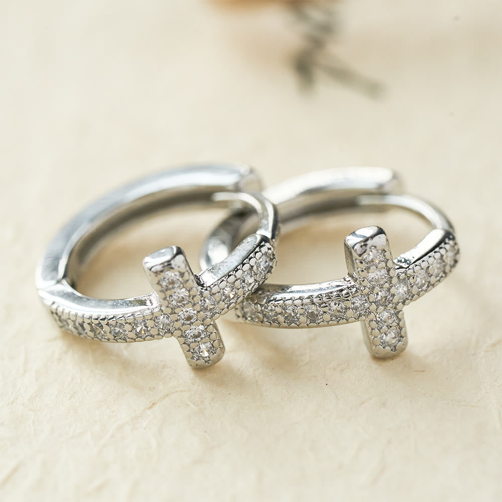 Elegant Dual-Color Cross Huggie Hoops