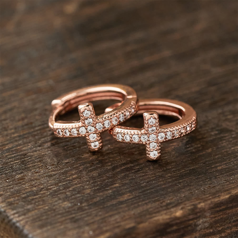 Elegant Dual-Color Cross Huggie Hoops