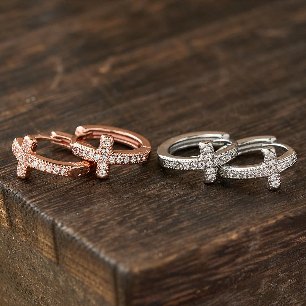 Elegant Dual-Color Cross Huggie Hoops