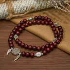 Miraculous Medal & Angel Wing Blood SandalWood Bead Bracelet