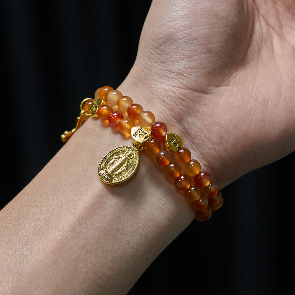 Warm Caramel Rosary Bracelet with JESUS Accent & Our Lady Faith