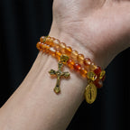 Warm Caramel Rosary Bracelet with JESUS Accent & Our Lady Faith