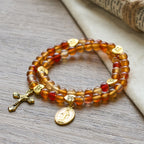 Warm Caramel Rosary Bracelet with JESUS Accent & Our Lady Faith
