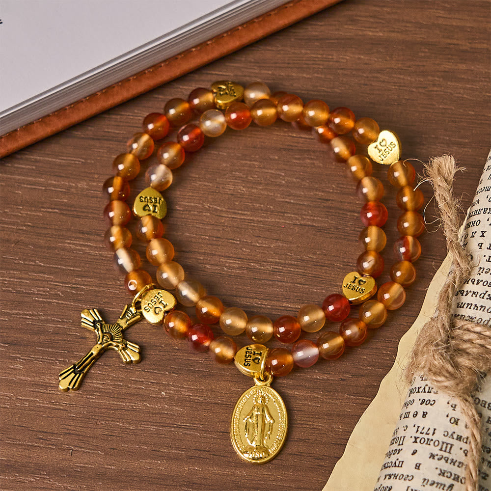 Warm Caramel Rosary Bracelet with JESUS Accent & Our Lady Faith