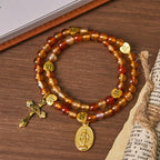 Warm Caramel Rosary Bracelet with JESUS Accent & Our Lady Faith