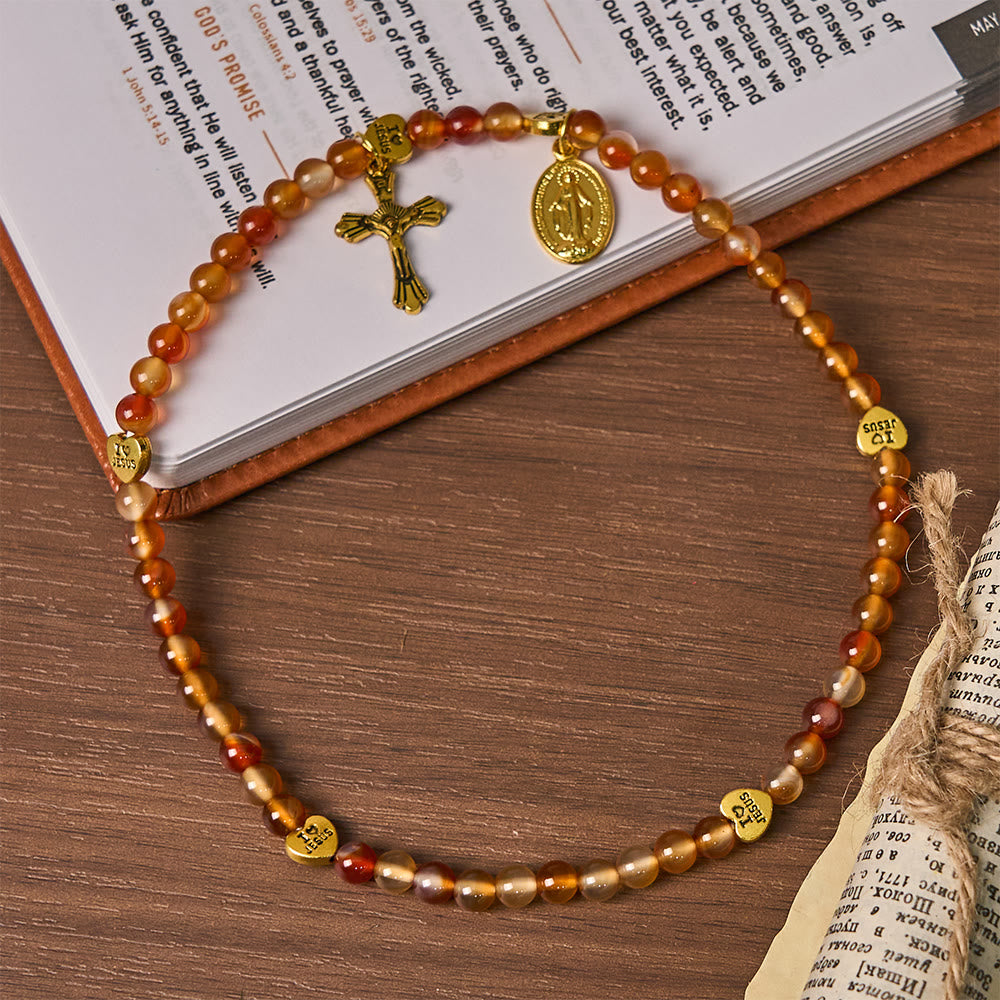 Warm Caramel Rosary Bracelet with JESUS Accent & Our Lady Faith