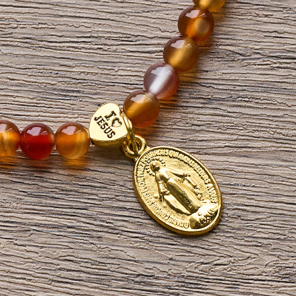 Warm Caramel Rosary Bracelet with JESUS Accent & Our Lady Faith