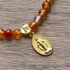 Warm Caramel Rosary Bracelet with JESUS Accent & Our Lady Faith