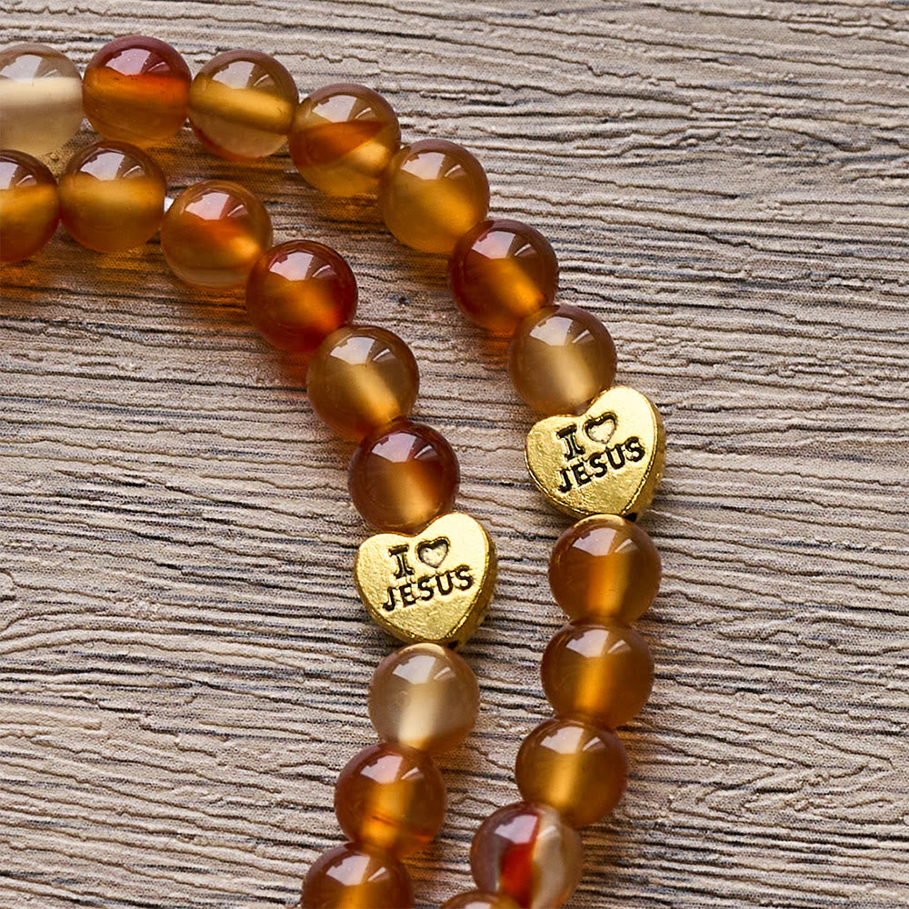Warm Caramel Rosary Bracelet with JESUS Accent & Our Lady Faith