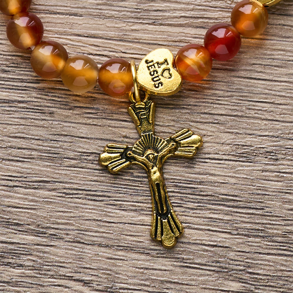 Warm Caramel Rosary Bracelet with JESUS Accent & Our Lady Faith