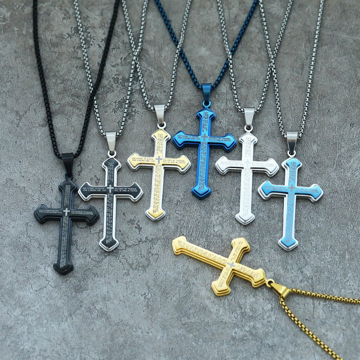 4-Colored Multi-Layered Scripture Cross Necklace