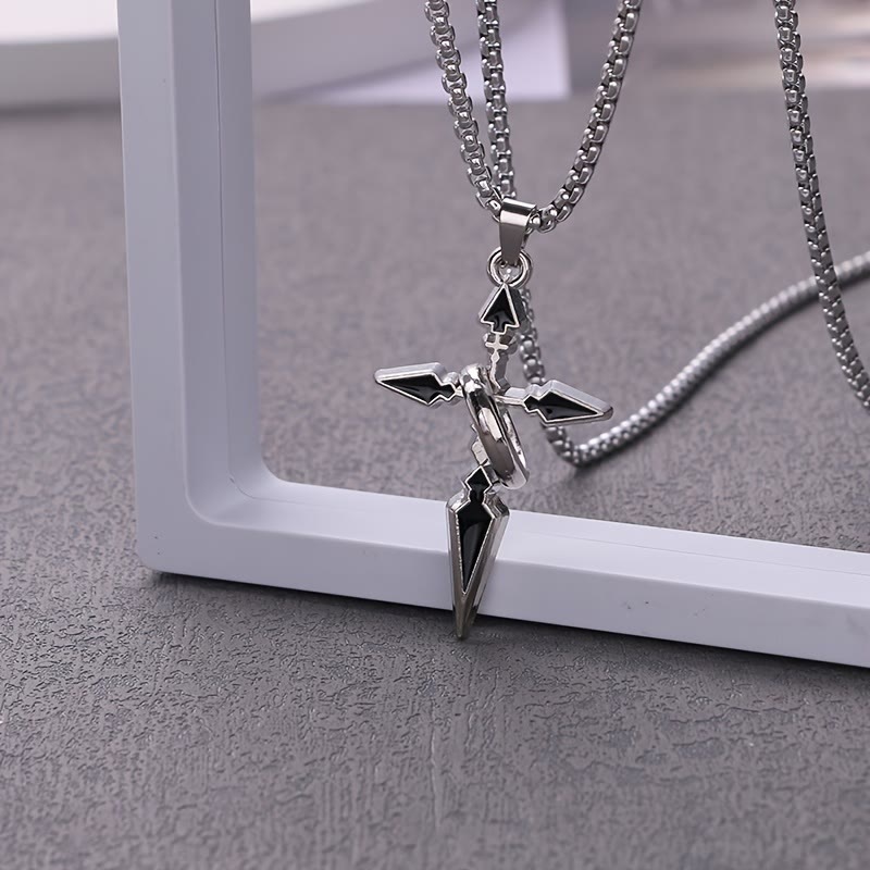 Nested Ring Cross Polished Metal Necklace