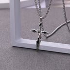 Nested Ring Cross Polished Metal Necklace