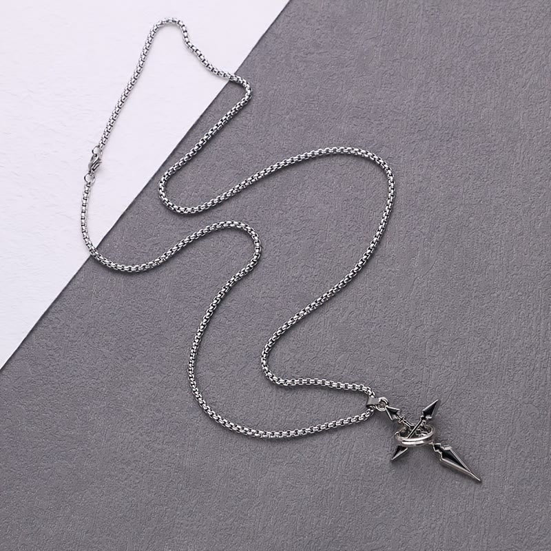 Nested Ring Cross Polished Metal Necklace