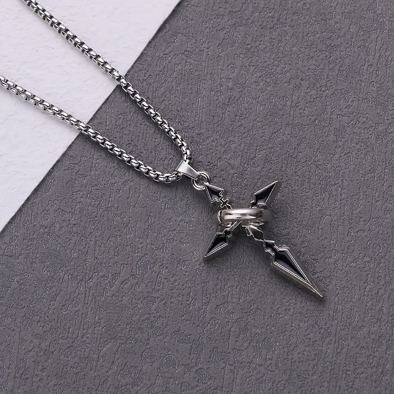Nested Ring Cross Polished Metal Necklace