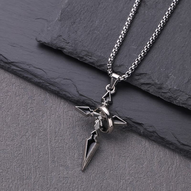 Nested Ring Cross Polished Metal Necklace