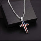 Metal Cross Necklace with American Flag Motif