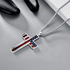 Metal Cross Necklace with American Flag Motif