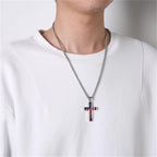 Metal Cross Necklace with American Flag Motif