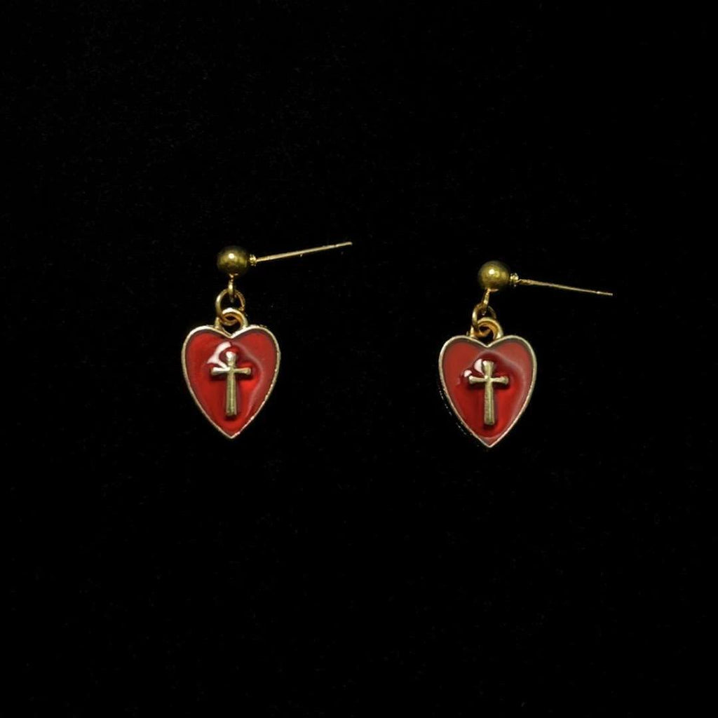 Matching Heart & Cross Charm Necklace & Earrings