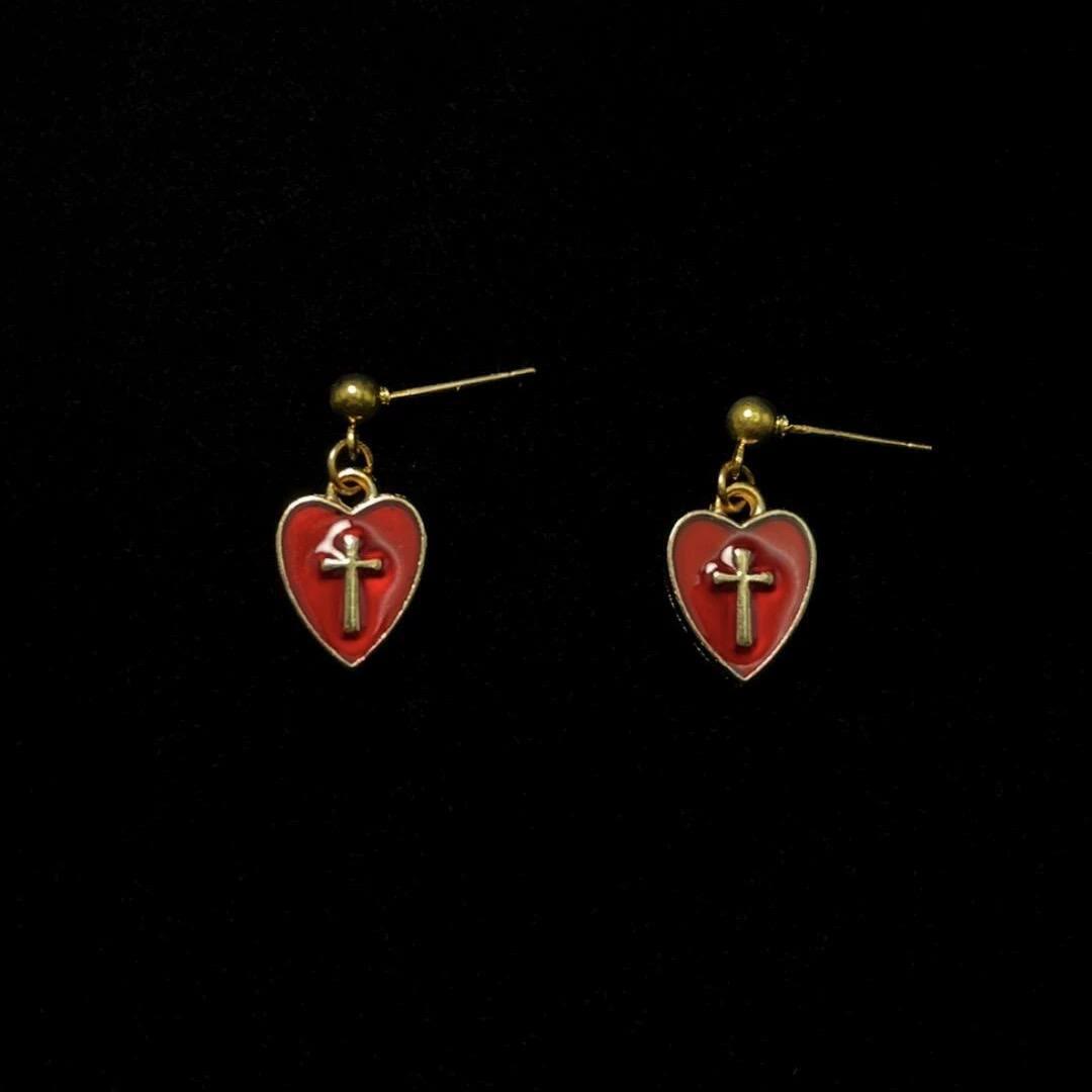 Matching Heart & Cross Charm Necklace & Earrings