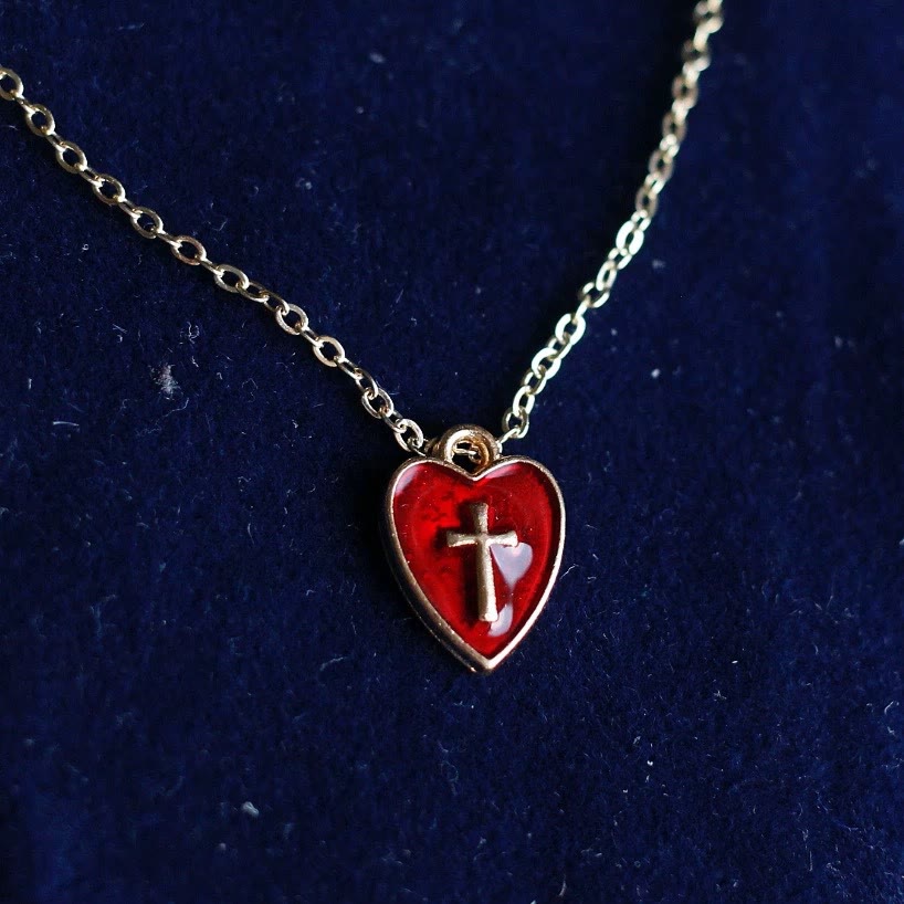 Matching Heart & Cross Charm Necklace & Earrings