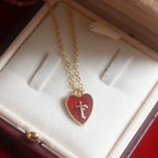 Matching Heart & Cross Charm Necklace & Earrings