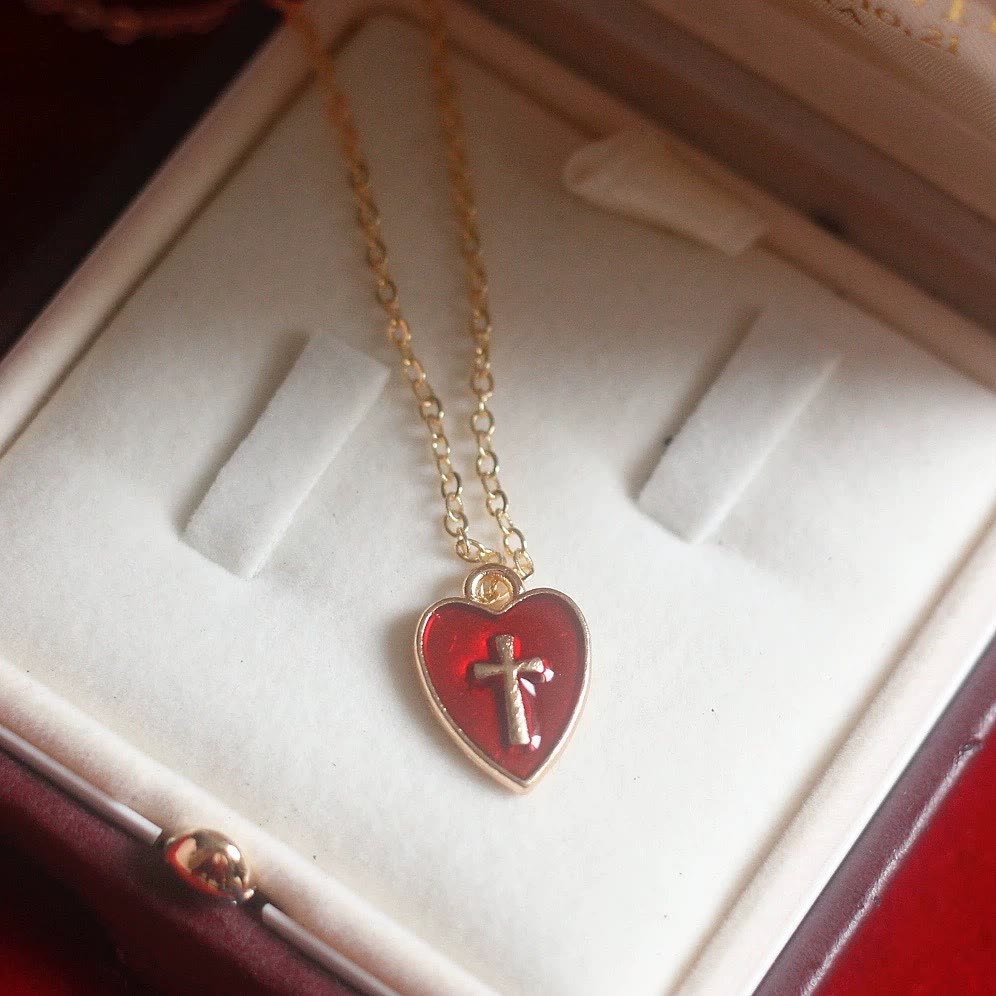 Matching Heart & Cross Charm Necklace & Earrings