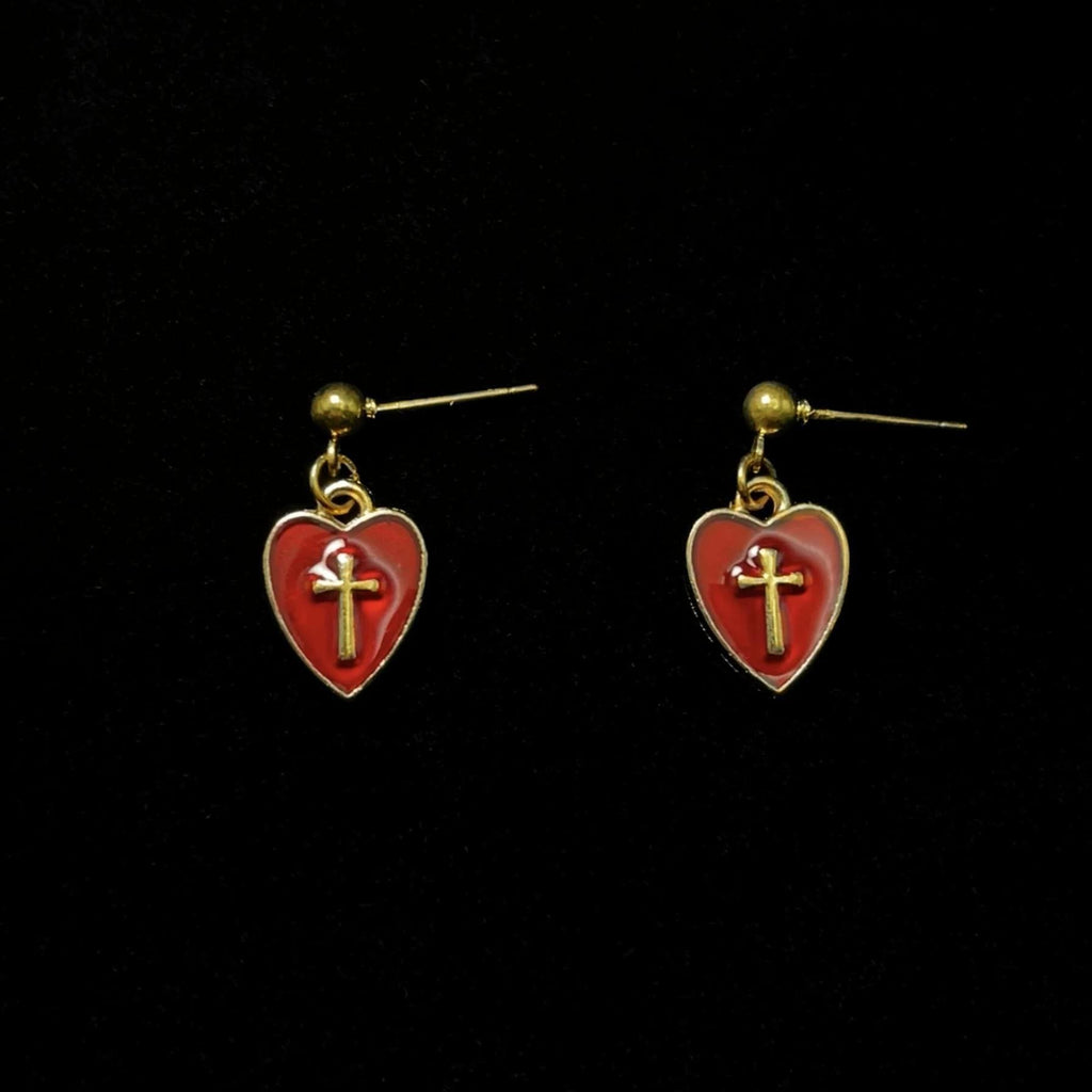 Matching Heart & Cross Charm Necklace & Earrings