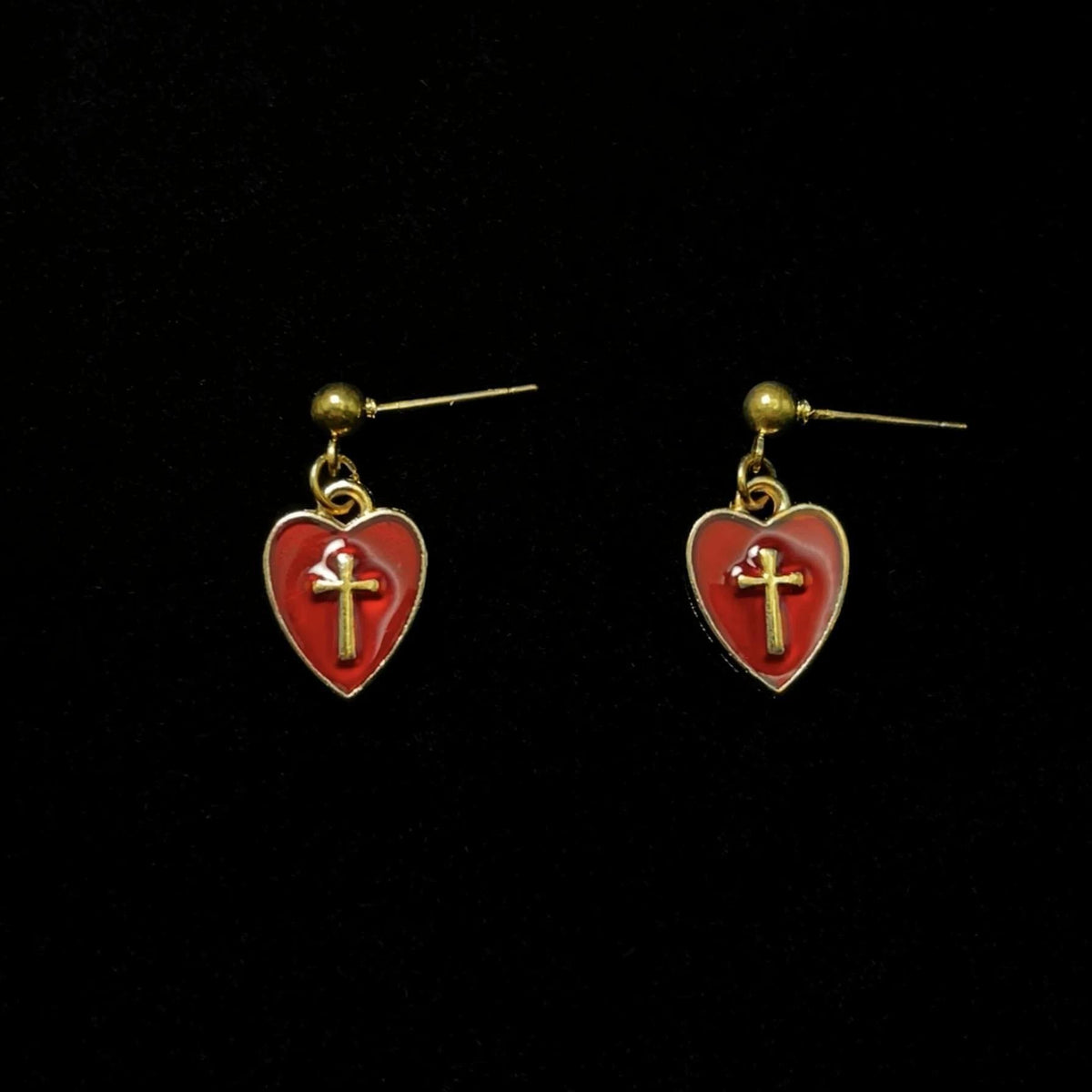 Matching Heart & Cross Charm Necklace & Earrings