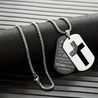 Polished Metal Cross Cutout & Engraved Verse Necklace