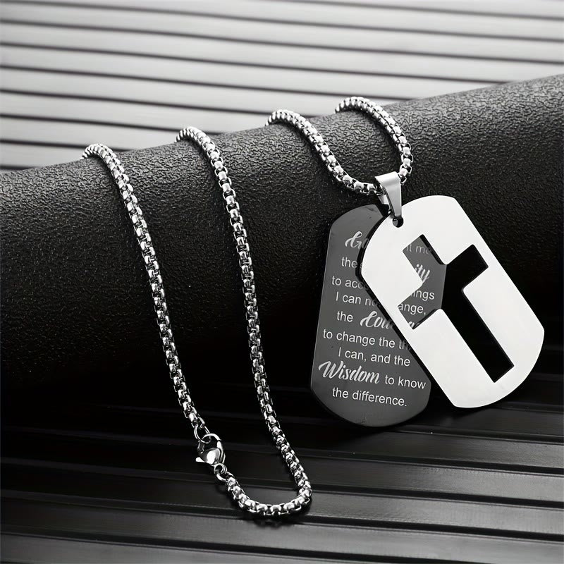 Polished Metal Cross Cutout & Engraved Verse Necklace
