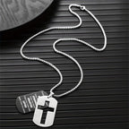 Polished Metal Cross Cutout & Engraved Verse Necklace