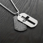 Polished Metal Cross Cutout & Engraved Verse Necklace