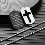 Polished Metal Cross Cutout & Engraved Verse Necklace