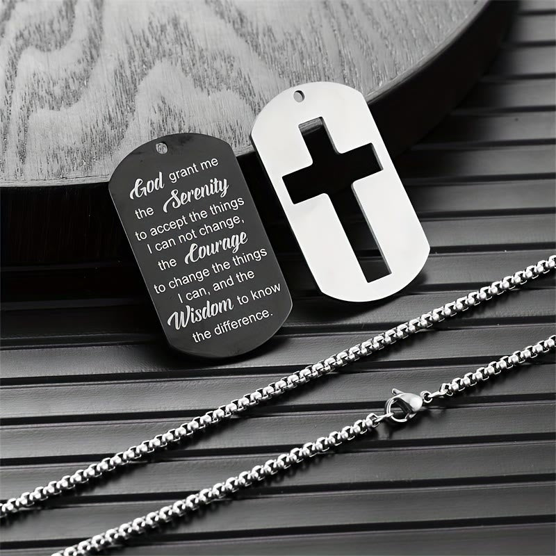 Polished Metal Cross Cutout & Engraved Verse Necklace