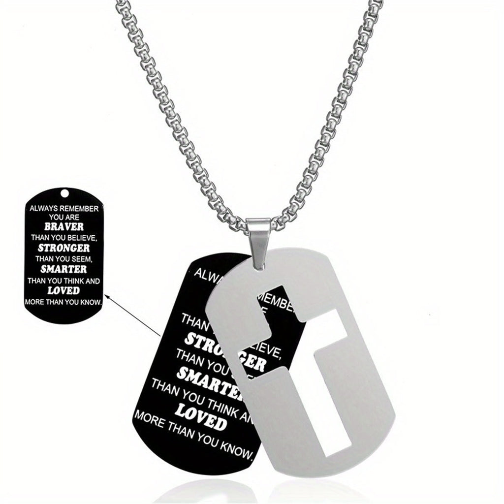Polished Metal Cross Cutout & Engraved Verse Necklace