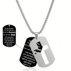Polished Metal Cross Cutout & Engraved Verse Necklace