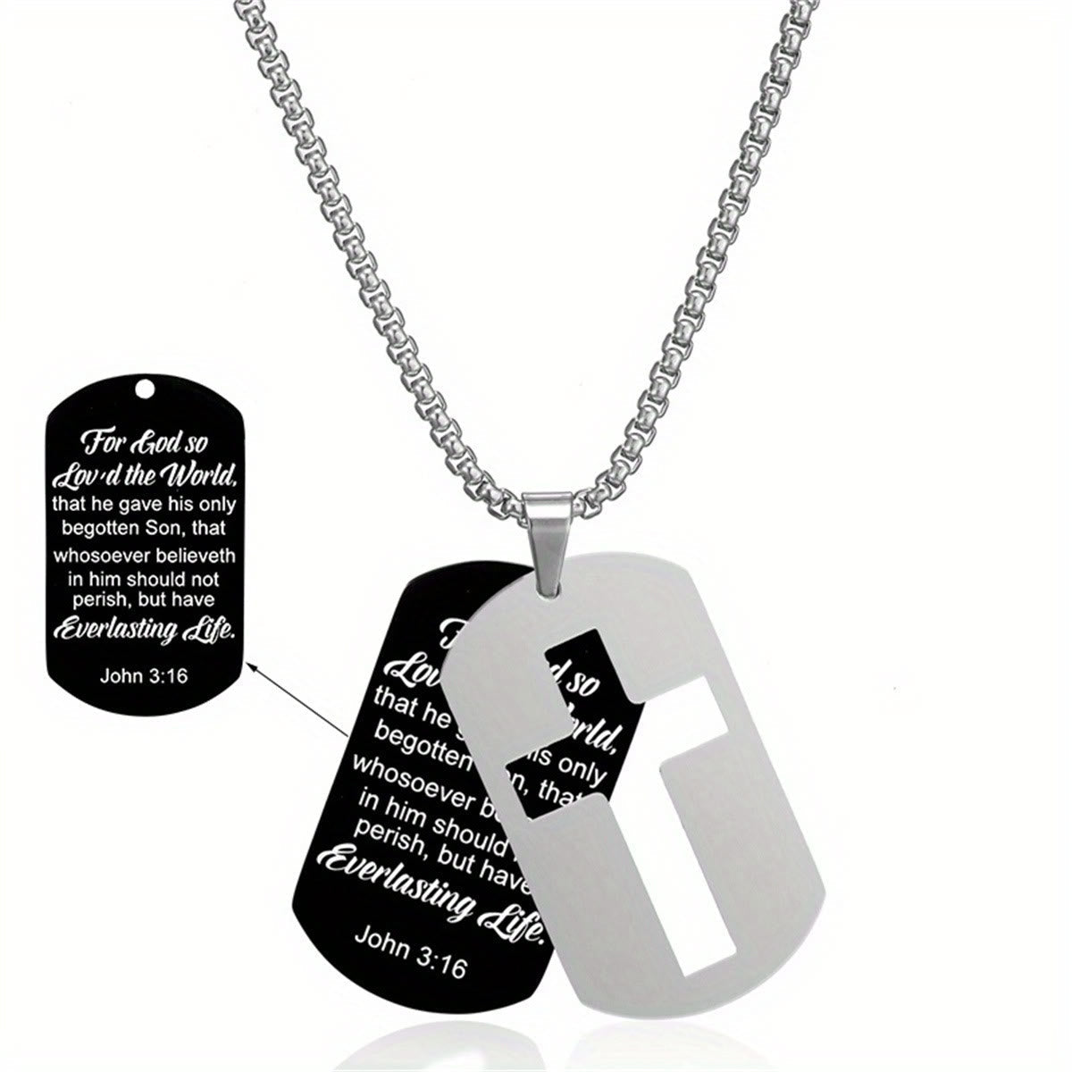 Polished Metal Cross Cutout & Engraved Verse Necklace
