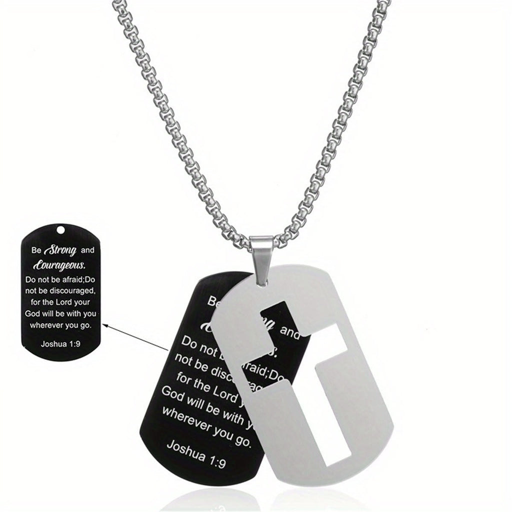 Polished Metal Cross Cutout & Engraved Verse Necklace