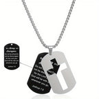 Polished Metal Cross Cutout & Engraved Verse Necklace