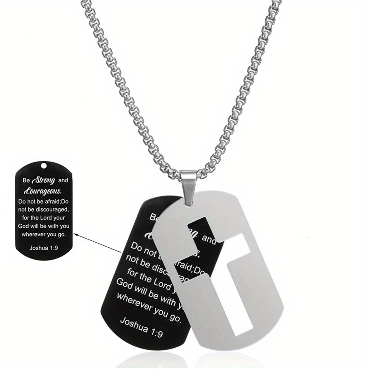 Polished Metal Cross Cutout & Engraved Verse Necklace