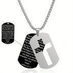 Polished Metal Cross Cutout & Engraved Verse Necklace