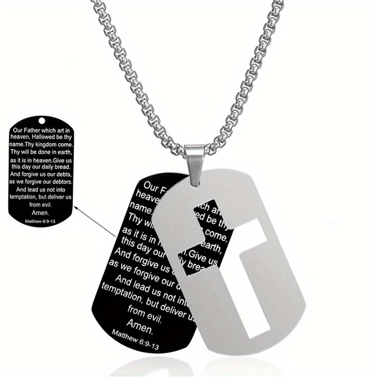 Polished Metal Cross Cutout & Engraved Verse Necklace