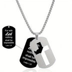 Polished Metal Cross Cutout & Engraved Verse Necklace