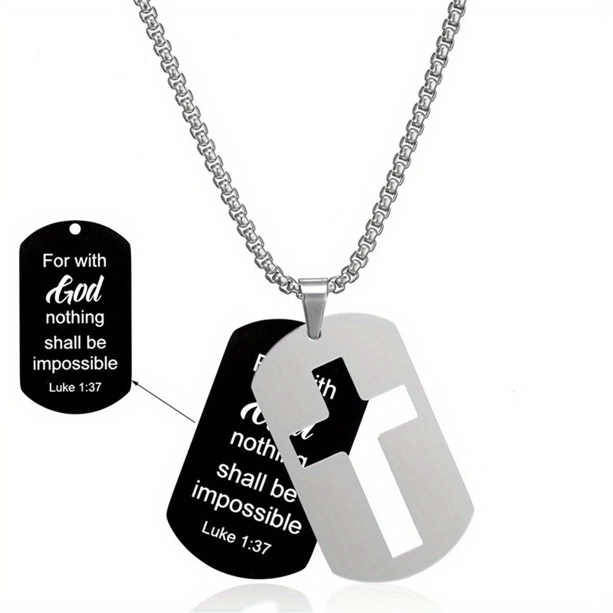 Polished Metal Cross Cutout & Engraved Verse Necklace