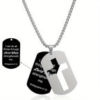 Polished Metal Cross Cutout & Engraved Verse Necklace