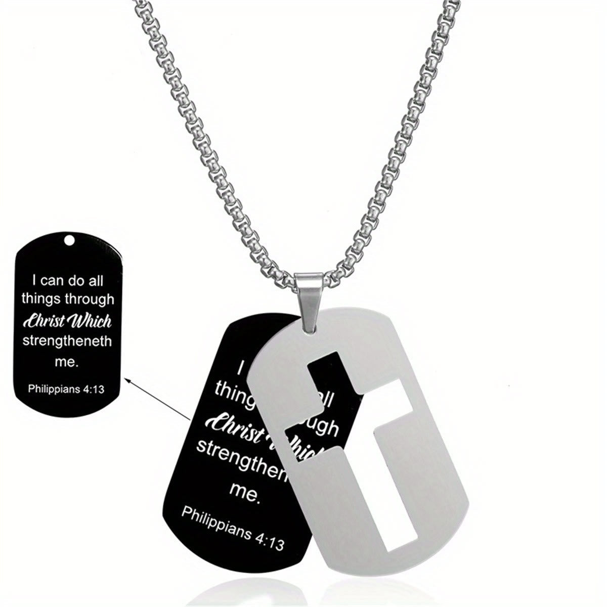 Polished Metal Cross Cutout & Engraved Verse Necklace