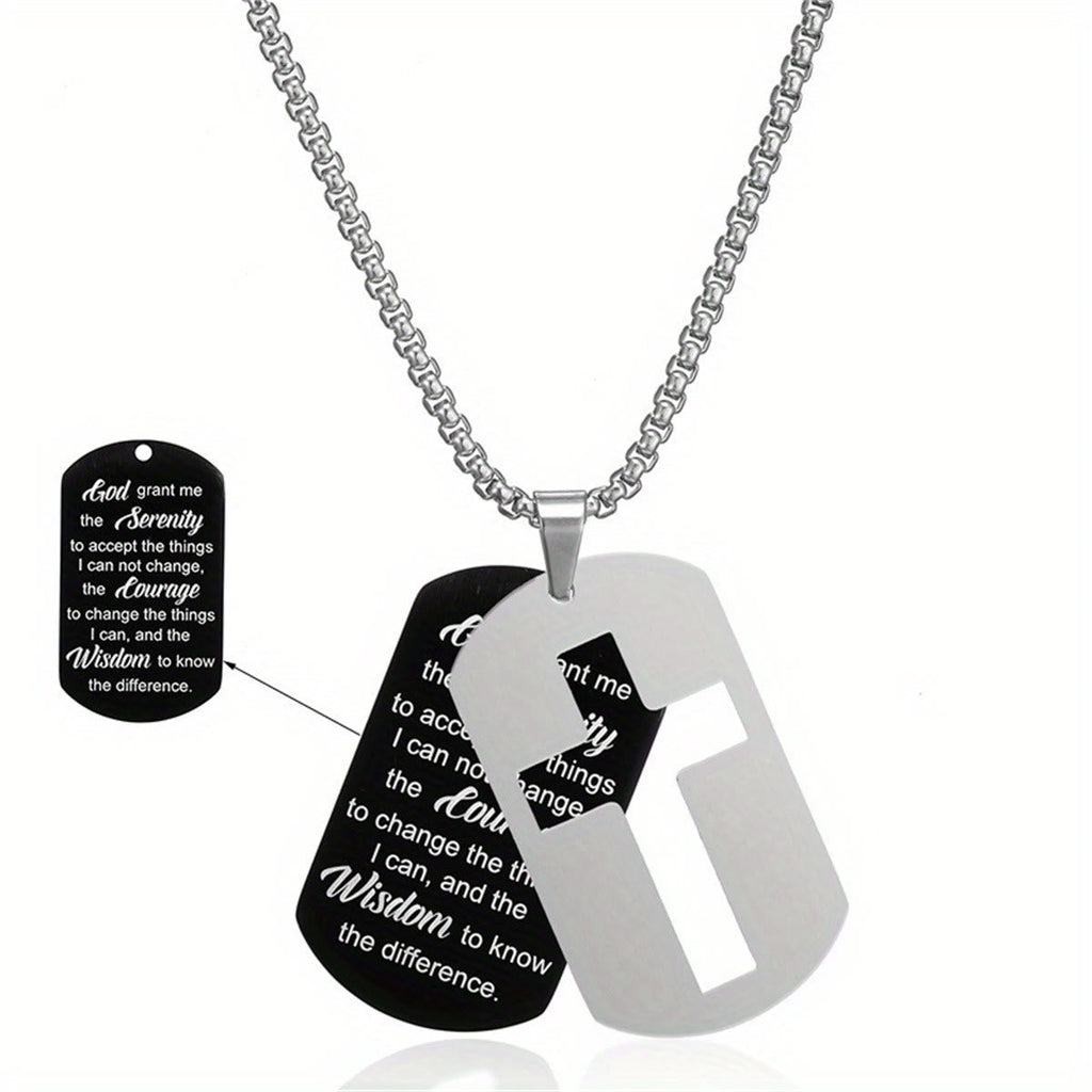 Polished Metal Cross Cutout & Engraved Verse Necklace